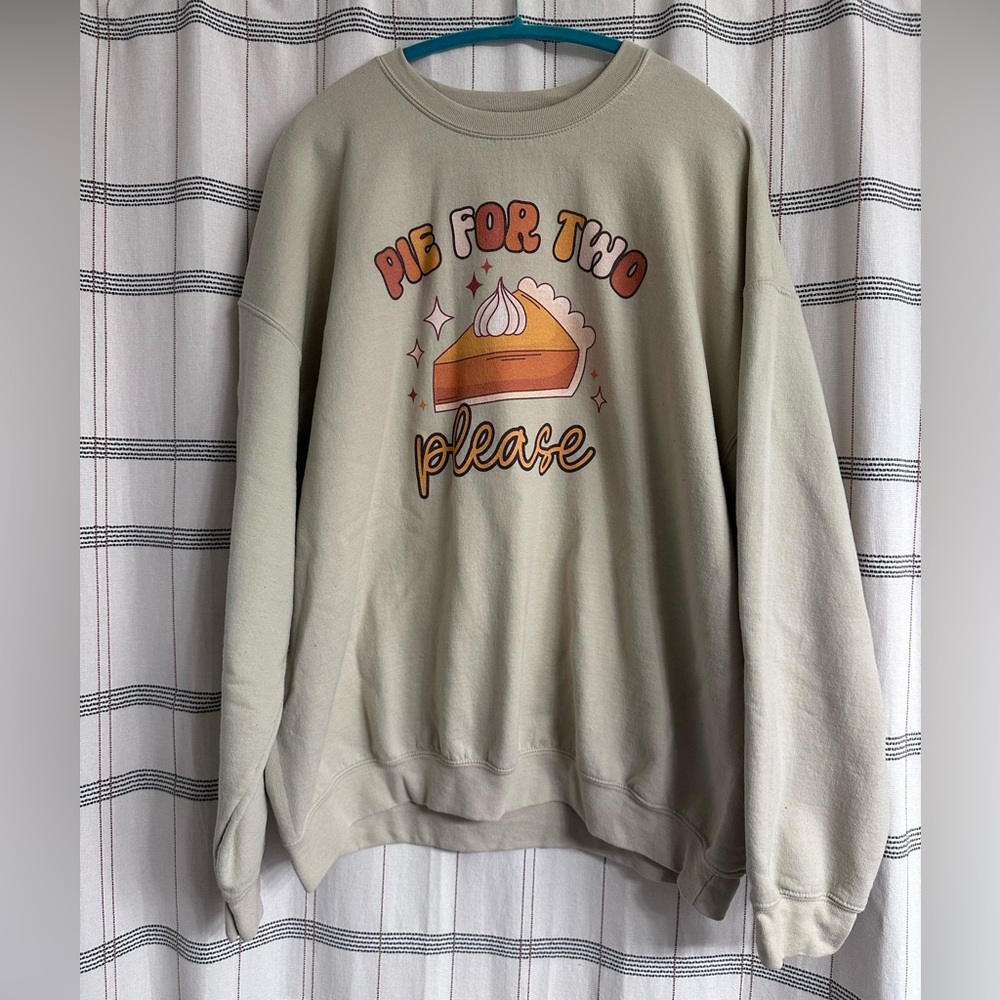 Pie for Two Please 2XL Gildan Pregnancy Announcement Sweatshirt Tan